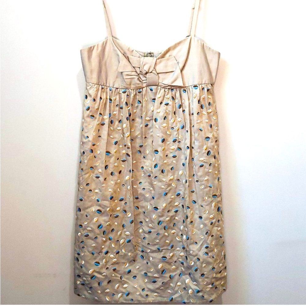 BCBG Taupe Party Dress Bow Front Babydoll EUC